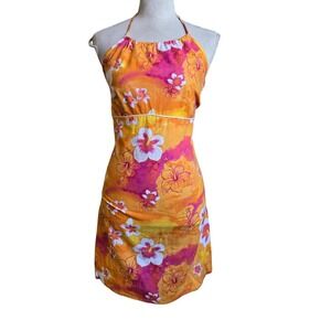 Vtg y2k Street Flower Deadstock Dress Orange Floral Sleeveless Mini Sundress